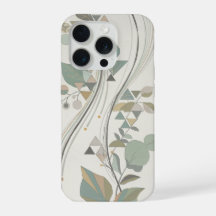 eometric Botanical Sage Green Beige Art Deco