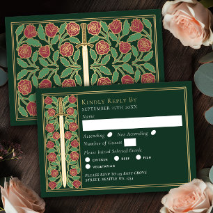 Épée florale médiévale verte or RSVP de mariage