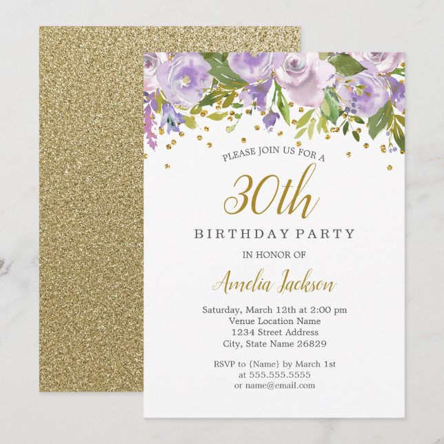 Éperche Floral Purple 30e anniversaire Invitation (Devant / Derrière)