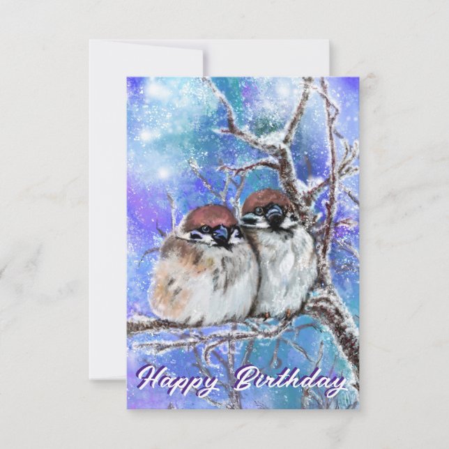 Éperons Couple En Hiver Carte Anniversaire - Peint (Devant)