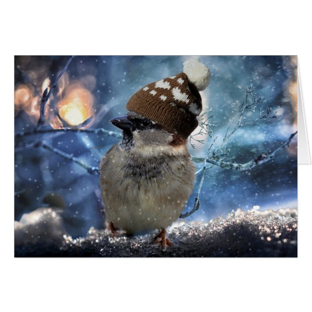 Épervier dans la neige Casquette carte de Noël (Devant horizontal)