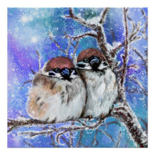 Éperviers Couple En Hiver Poster - Peinture