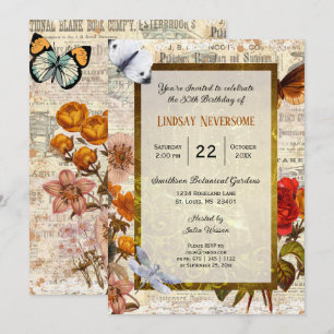 Ephemera Aesthetic Stylish Vintage Birthday Party Invitation