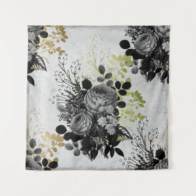 Ephemera Black & Gold Floral Tapestry (Front)