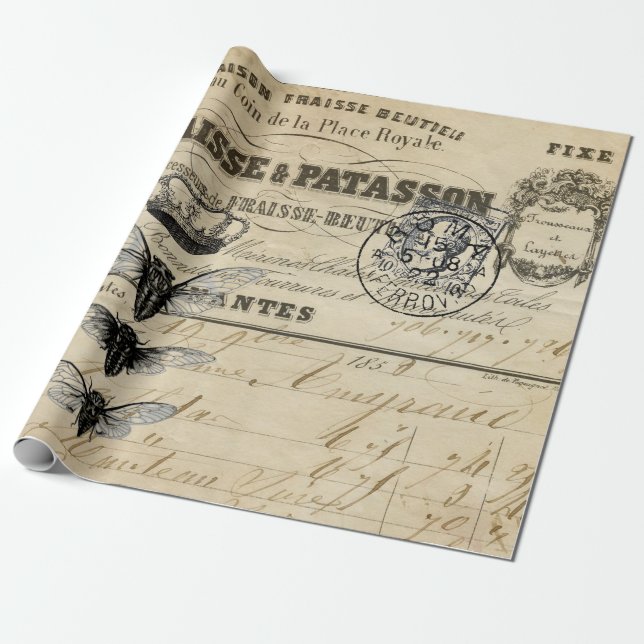 Ephemera Decoupage Poster Wrapping Paper (Unrolled)