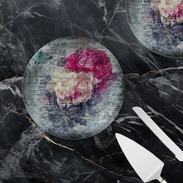 Ephemera Floral Butterfly Newsprint Paper Plate (Creator Uploaded)