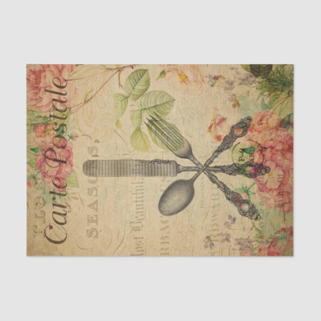 Ephemera French Postcard Cutlery Set Decoupage Tissue Paper (Front)