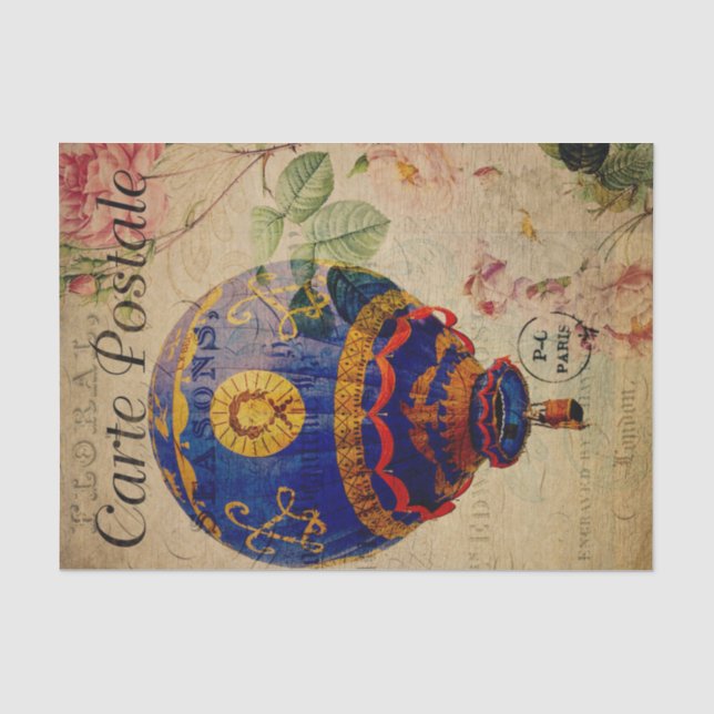 Ephemera French Postcard Hotair Balloon Decoupage  Tissue Paper (Front)