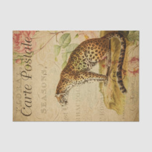 Ephemera French Postcard Leopard Decoupage Tissue Paper
