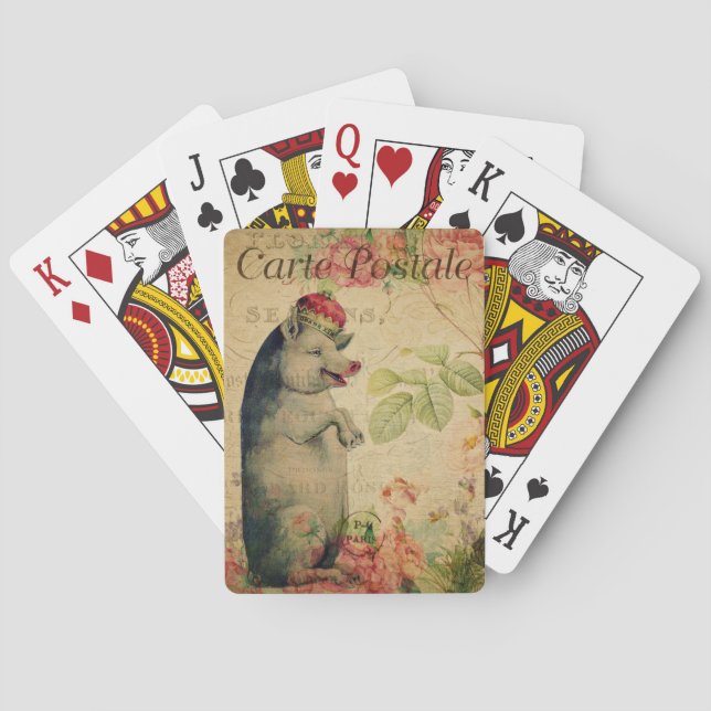 Ephemera French Postcard Pig With Crown Playing Cards (Back)