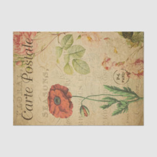 Ephemera French Postcard Red Poppy Decoupage Tissue Paper