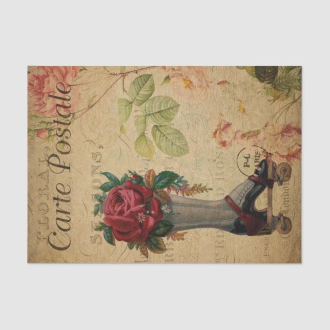 Ephemera French Postcard Roller Skate Decoupage Tissue Paper (Front)