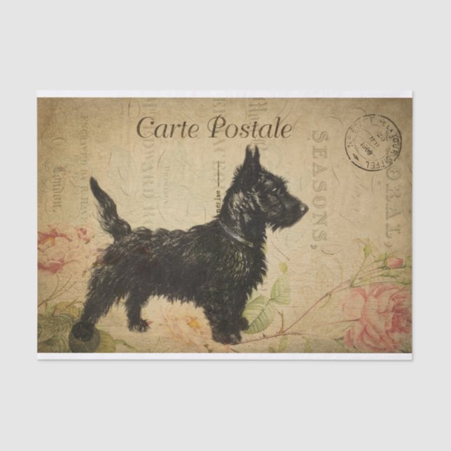 Ephemera French Postcard Terrier Dog Decoupage Tissue Paper (Front)