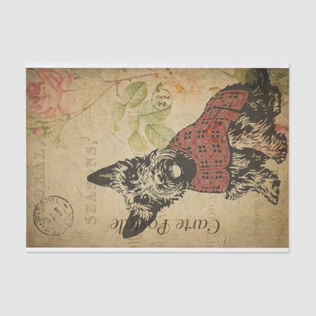 Ephemera French Postcard Terrier Dog Decoupage Tissue Paper (Front)