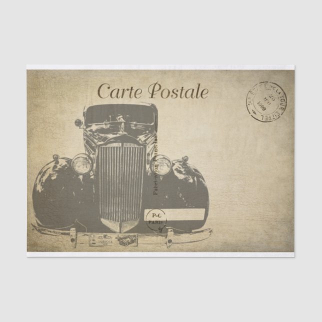 Ephemera French Postcard Vintage Car Decoupage Tissue Paper (Front)