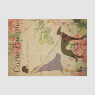 Ephemera French Postcard woman Dog Decoupage  Tissue Paper
