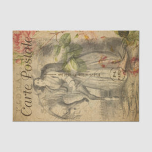 Ephemera French Sketch of Lady And Horse Decoupage Tissue Paper