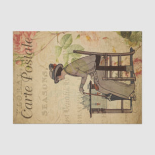 Ephemera French Woman Taking Tea Floral Decoupage Tissue Paper