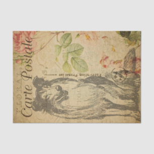 Ephemera FrenchPostcard Rough Collie Dog Decoupage Tissue Paper
