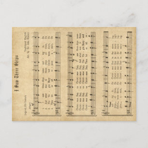Ephemera " I Saw Three Ships" Christmas Carol Holiday Postcard