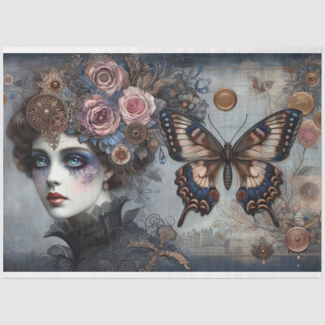 Ephemera Victorian Lady Gothic Butterfly Decoupage Tissue Paper (Front)