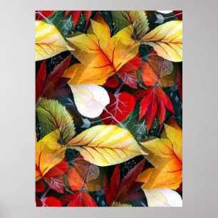 Ephemeral Autumn Foliage in Watercolor Vivid Bold Poster