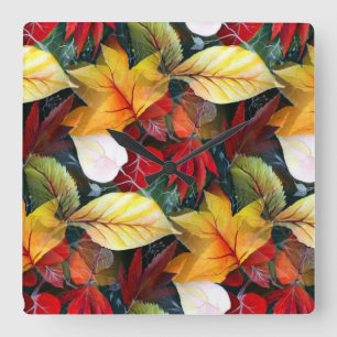 Ephemeral Autumn Foliage in Watercolor Vivid Bold Square Wall Clock