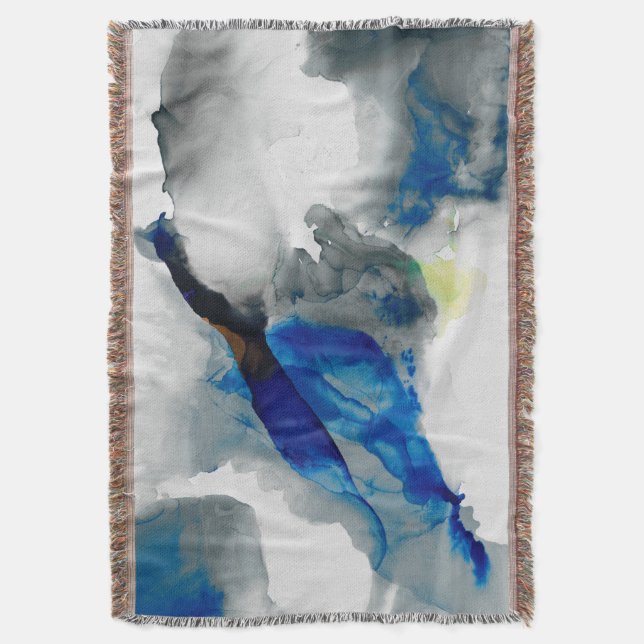 Ephemeral - Blue & Grey Throw Blanket (Front Vertical)