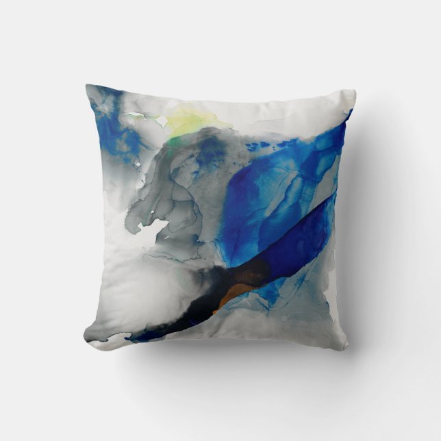 Ephemeral - Blue & Grey Throw Pillow (Front)
