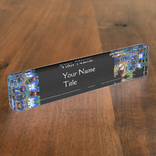 EPHEMERAL /COLORFUL FRACTAL MASK IN BLUE BLACK NAMEPLATE