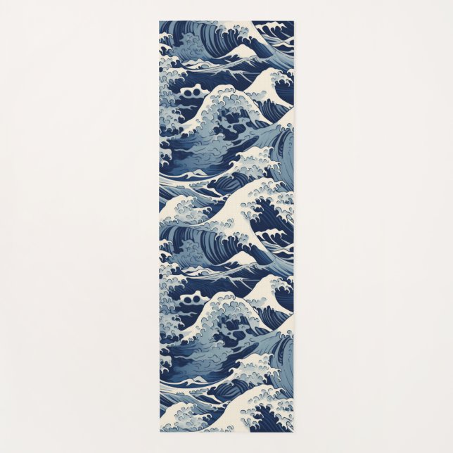 Ephemeral Crests: Hokusai Waves Reimagined Yoga Mat (Front)