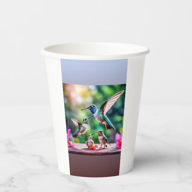 "Ephemeral Elegance: Hummingbird Art on Paper cups (Front)