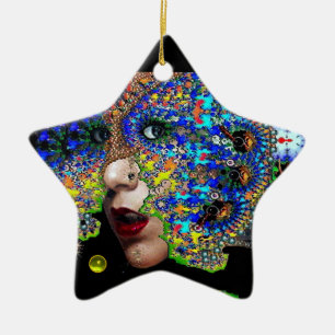 EPHEMERAL , Yellow Topaz , Blue Sapphire Star Ceramic Ornament