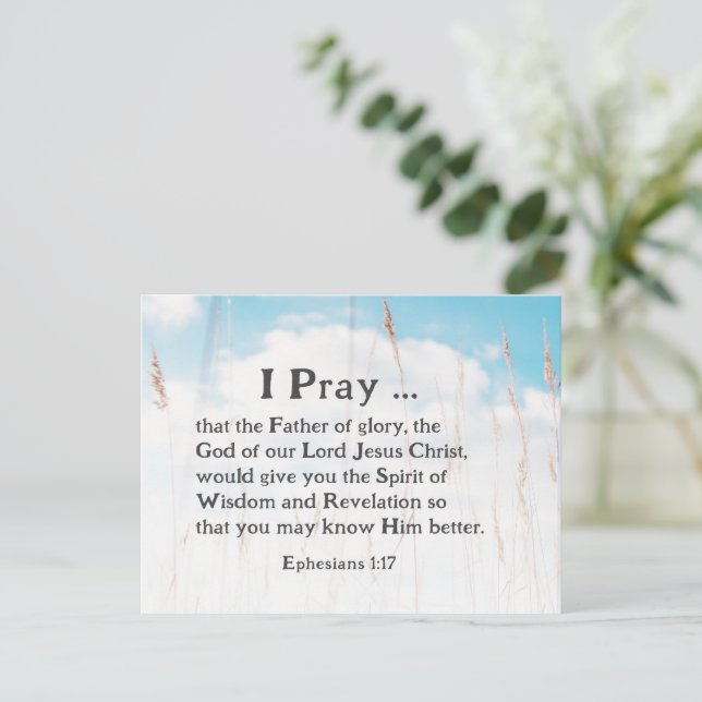 Ephesians 1:17 Bible Prayer for Wisdom Revelation  Postcard (Standing Front)