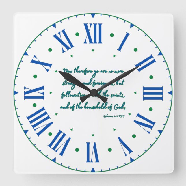 Ephesians 2:19 KJV Bible Verse II Roman Numeral Square Wall Clock (Front)