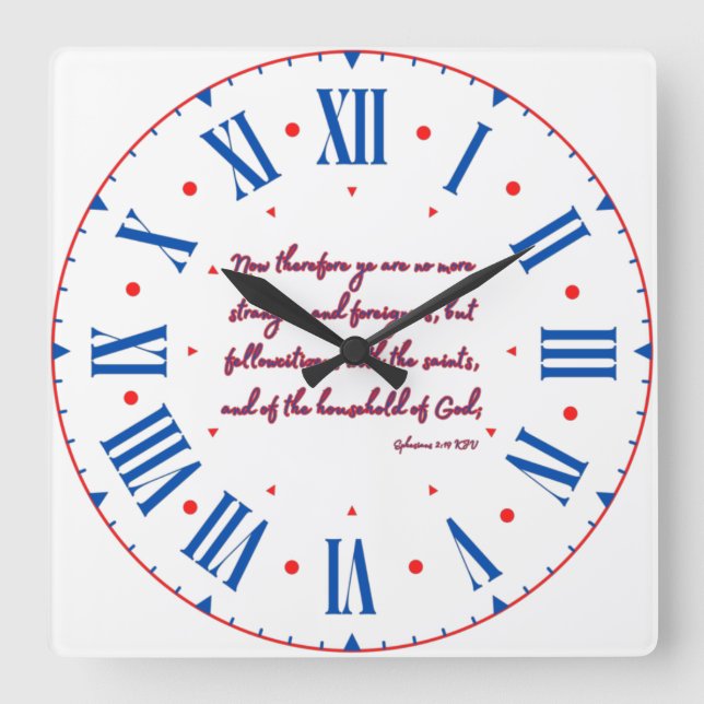 Ephesians 2:19 KJV Bible Verse Roman Numeral Square Wall Clock (Front)
