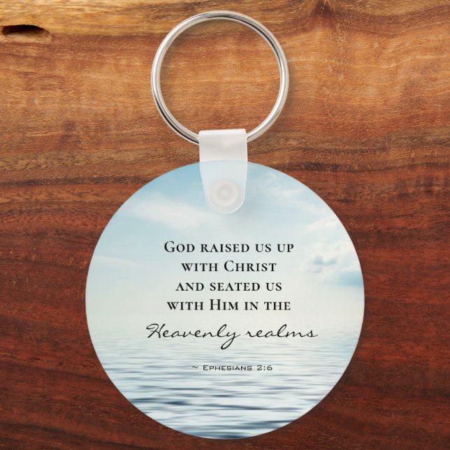 Ephesians 2:6 God raised us up with Christ Bible Keychain (Front)
