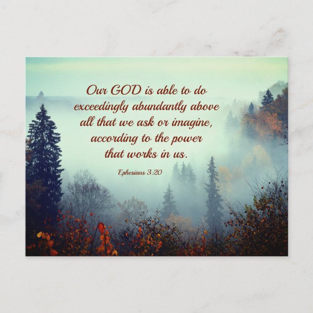 Ephesians 3:20 Our GOD is Able... Fall Forest Postcard (Front)