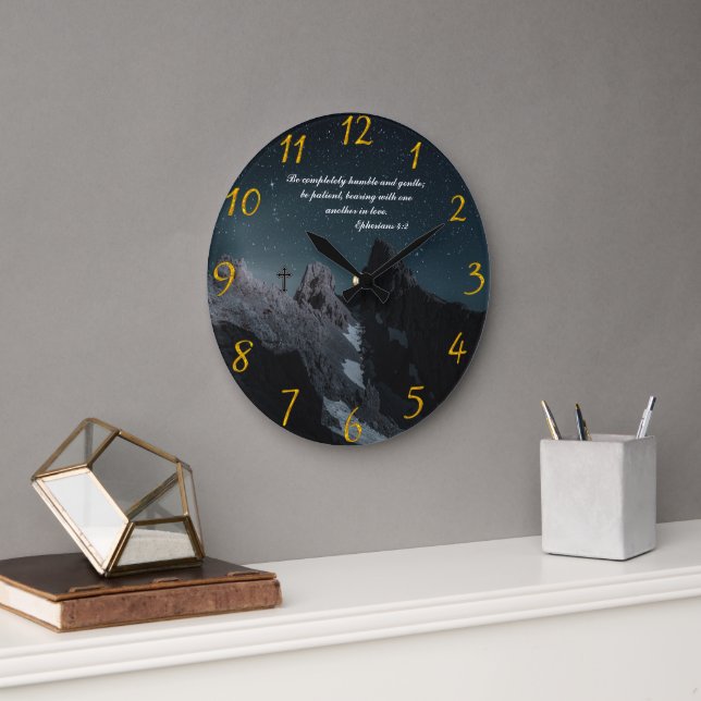 Ephesians 4:2 Christian Faith prayer  Large Clock (Office)