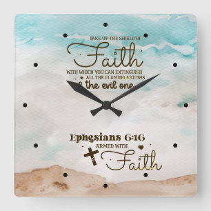 Ephesians 6:16 Take up the Shield of Faith Bible Square Wall Clock