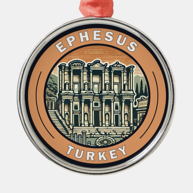 Ephesus Turkey Illustration Travel Art Badge Metal Ornament (Front)