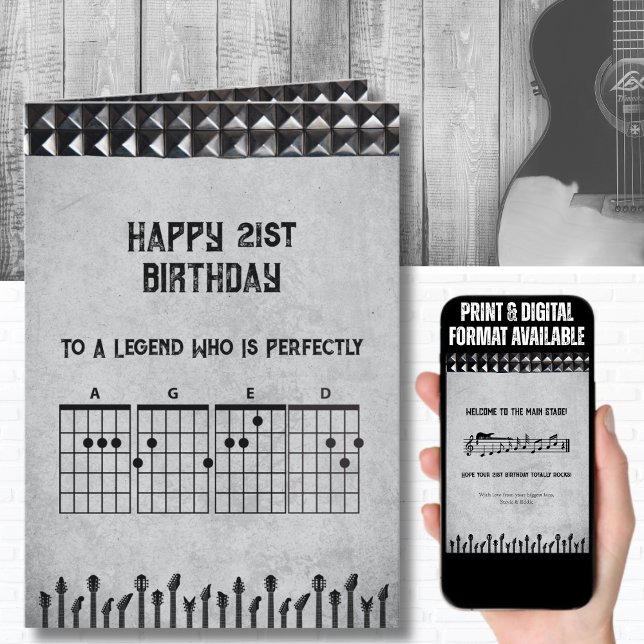 Epic 21st Rockstar Guitar Birthday Card (This custom 21st birthday card is the perfect "Main Stage" tribute for the musician in your life)