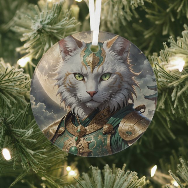 Epic Armoured Cat Warrior Glass Ornament (Insitu)