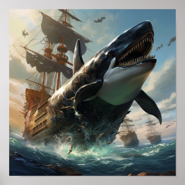 Epic Battle: Orca vs. The Black Pearl Ship Poster (Front)