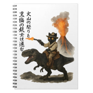 Epic Black Cat Cowboy Riding Dinosaur with Volcano Notebook