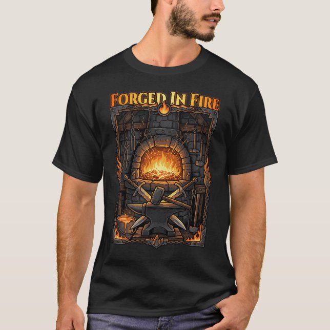 Epic Blacksmith Forge Anvil & Swords Fantasy Art T-Shirt (Front)