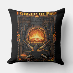 Epic Blacksmith Forge Anvil & Swords Fantasy Art Throw Pillow