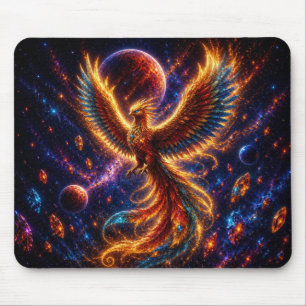 Epic Blue & Gold Celestial Phoenix Mouse Pad