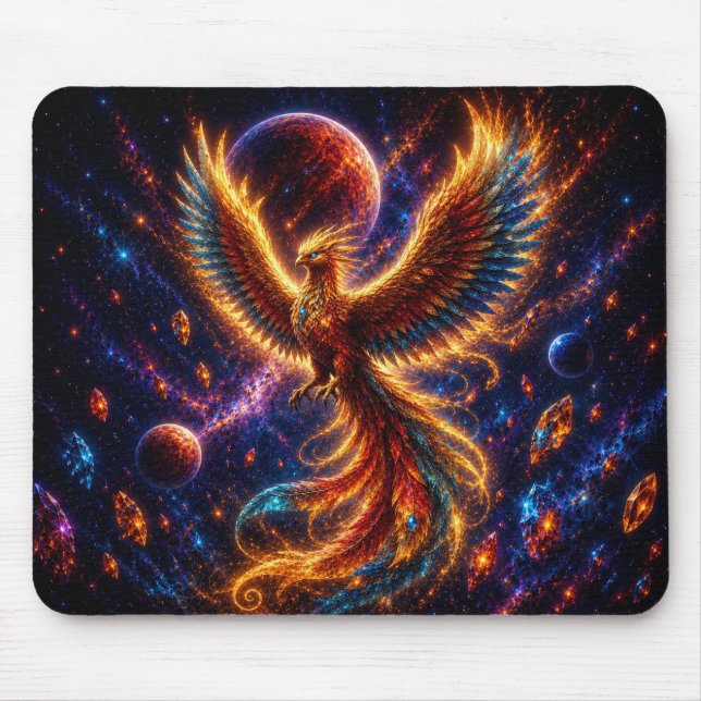 Epic Blue & Gold Celestial Phoenix Mouse Pad (Front)