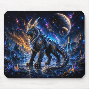Epic Blue & Gold Celestial Wolf Mouse Pad